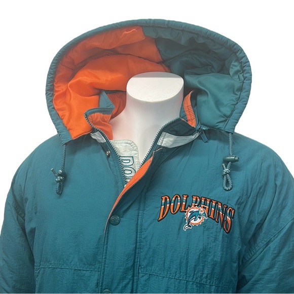 Vintage Miami Dolphins NFL Starter Full Embroidered Hooded Puffer Zip Jacket - Picture 10 of 16